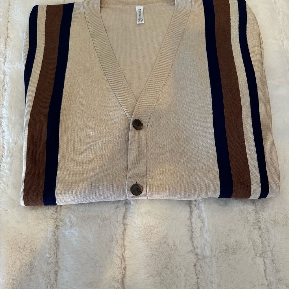 Men’s Striped Cardigan Sweater, Size XL